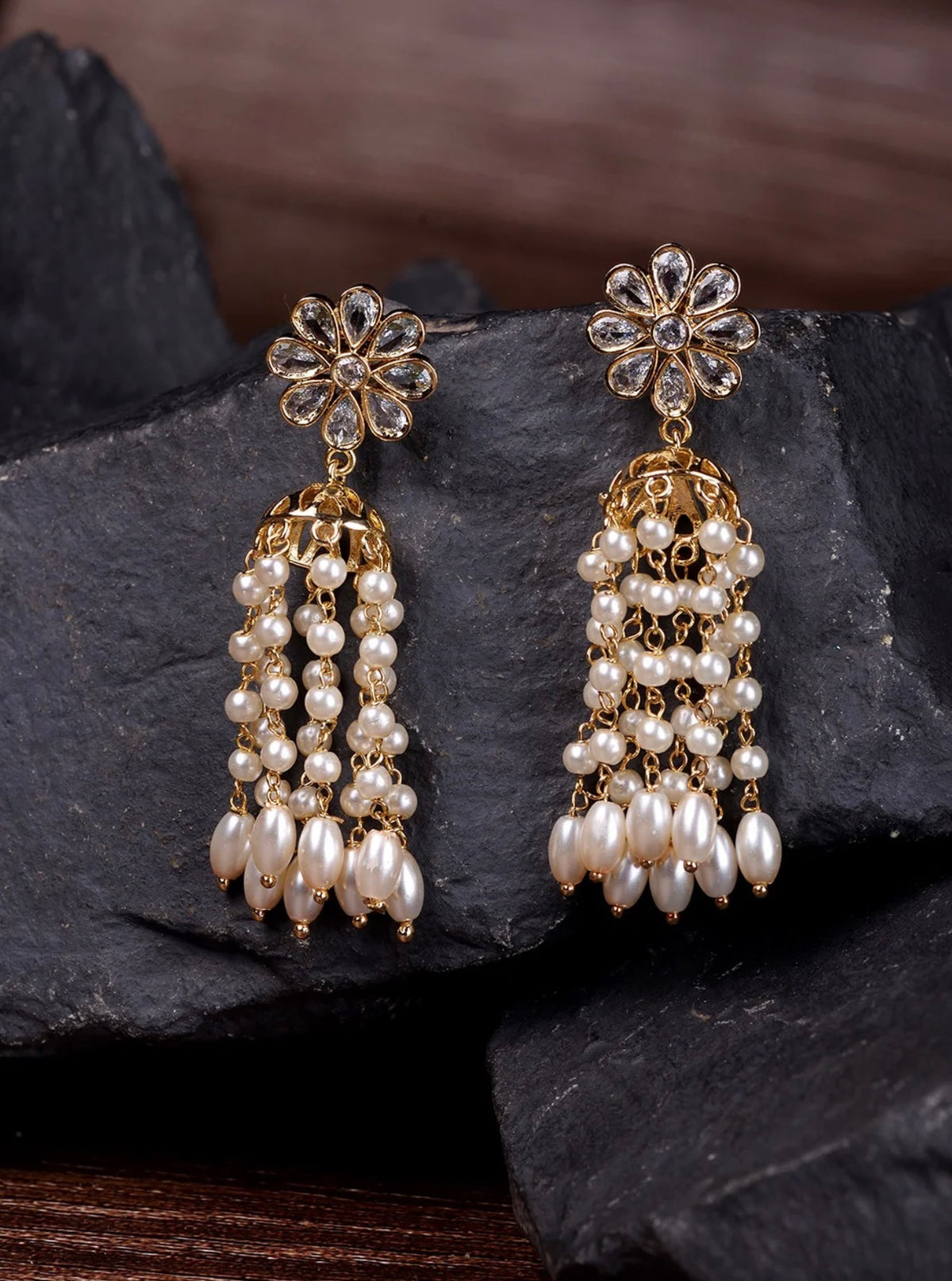 Gold-Toned & White Dome Shaped Drop
Earrings