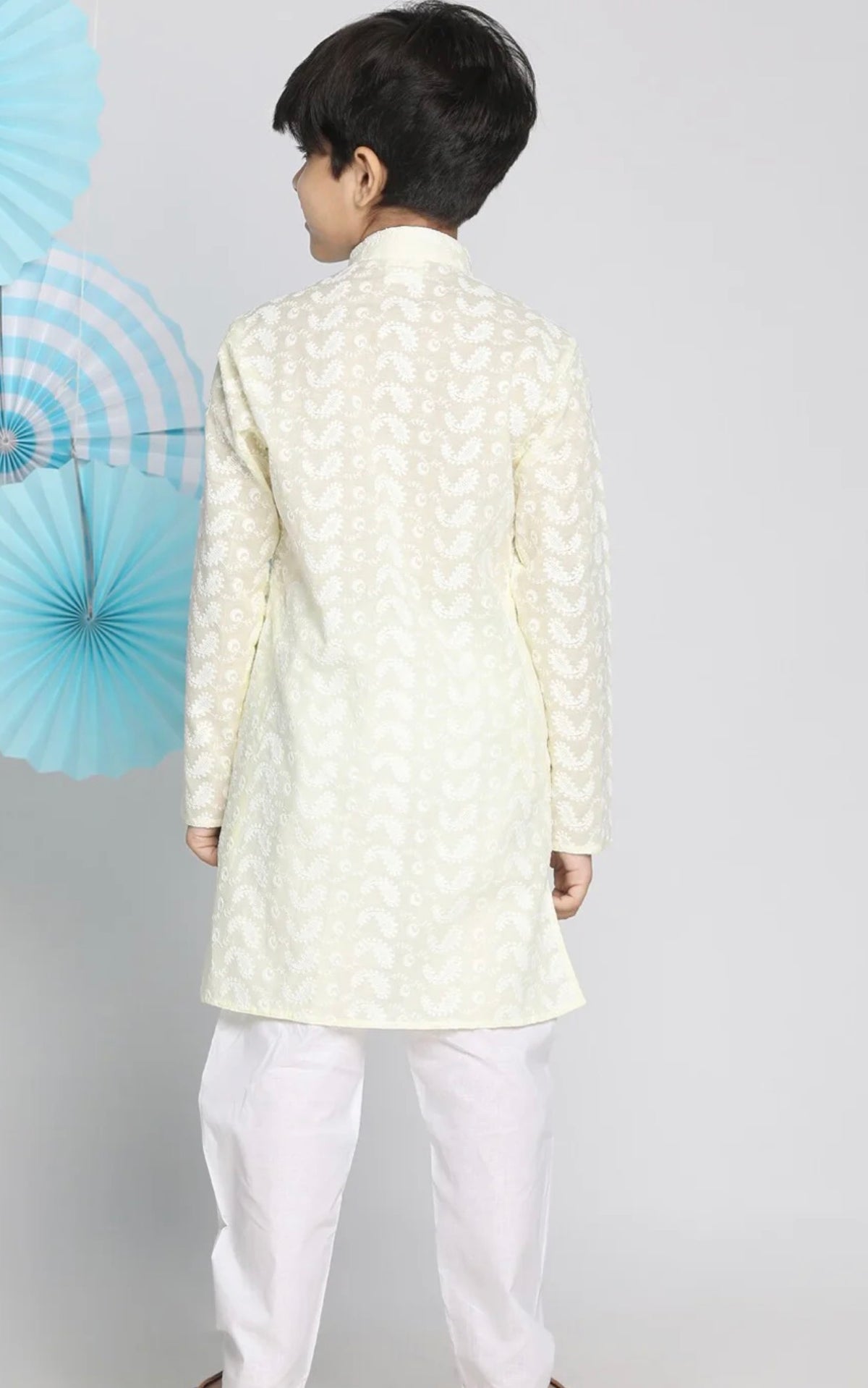 Boys Embroidered Chikankari Pure Cotton Kurta with Pyjamas