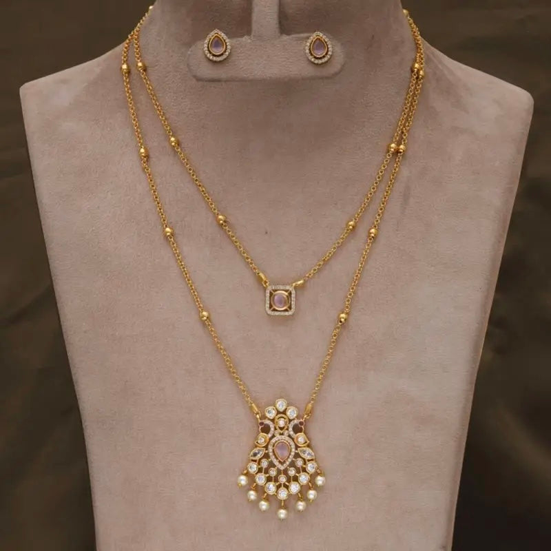 Premium 2 Line Necklace (Baby Pink Colour m)