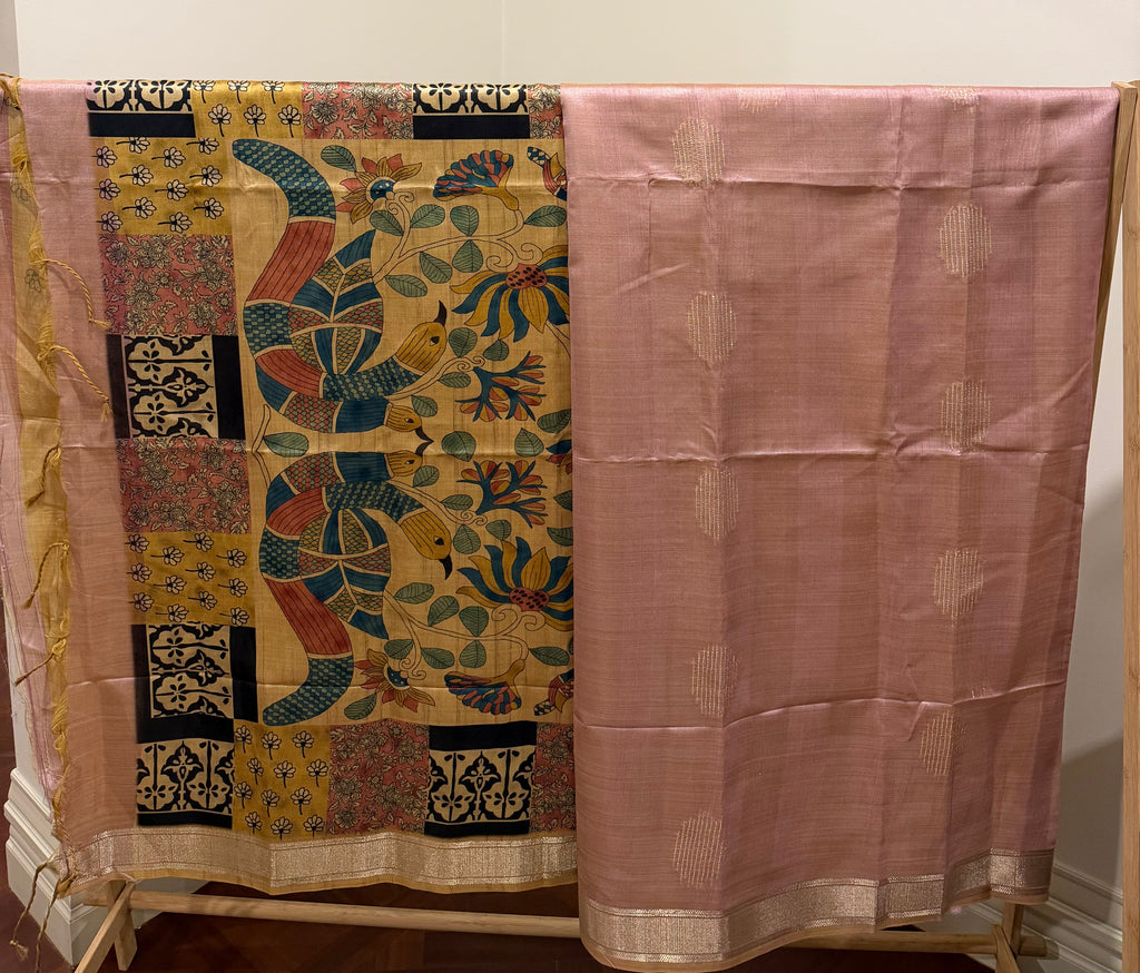 Onion Pink - Roopa - Semi tussar with Indian Art pallu