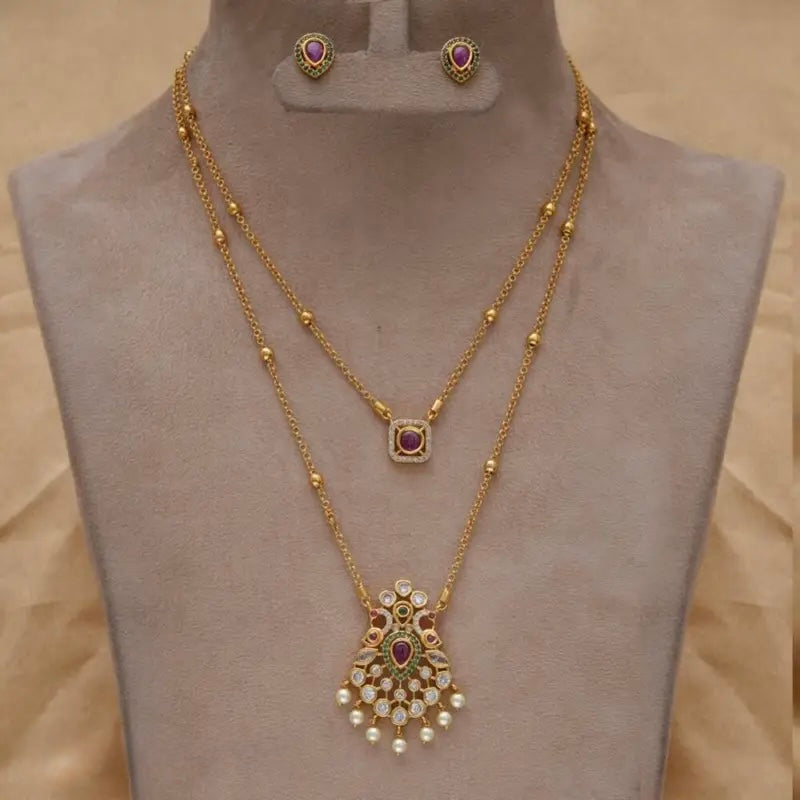 Premium 2 Line Necklace (Multi Colour)