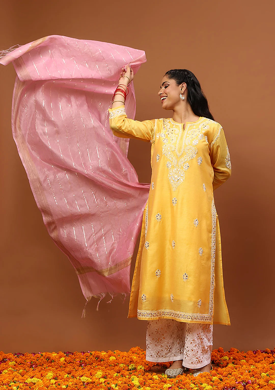 Chanderi Lurex Solid Women's Dupatta - Pink